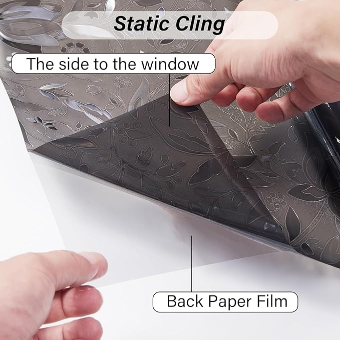LEMON CLOUD Window Film, Decorative Window Privacy Film, Window Film Privacy Static Cling Frosted, Anti-UV Sun Blocker Heat Control for Home(Grayish Black, 23.6 x 157.4 inches)