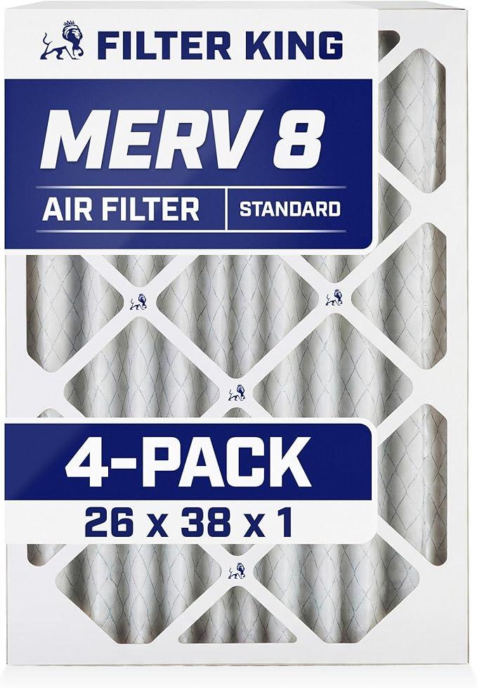 Filter King 26x38x1 Air Filter | 4-PACK | MERV 8 HVAC Pleated A/C Furnace Filters | MADE IN USA | Actual Size: 26 x 38 x .75"