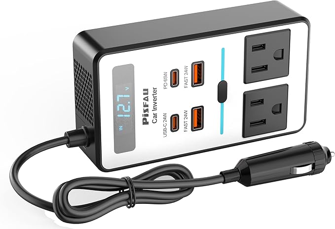 200W Car Power Inverter DC 12V to 110V AC,Cigarette Lighter Adapter Plug with [65W USB-C]/USB-Fast Charger 24W/Multiple USB/Laptop car Charger with Voltage Display