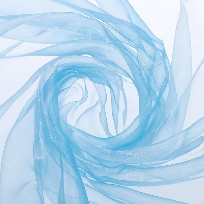 MECCANIXITY Iridescent Sheer Organza Fabric, 10 Yards x 59 Inches Solid Holographic Shiny Fabric Organza Cloth for Wedding, Curtains, Costume, Photo Background, Gradient Light Blue