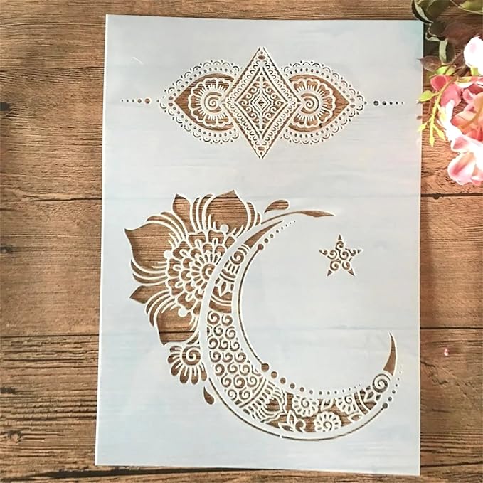 TIAMECH A4 Reusable Palace Moon Flower Stencil for Painting - Totem Layering Template, DIY Wall Art, Wood Furniture, Scrapbook & Crafts (8.3x11.7inch)