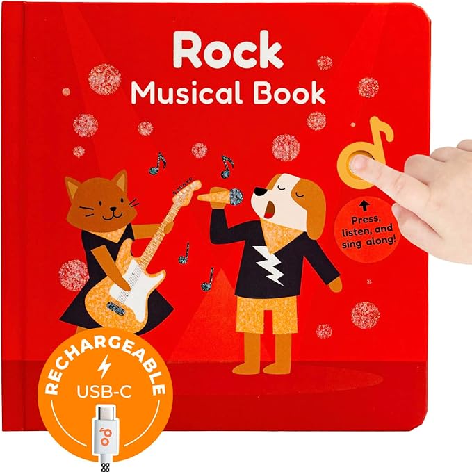 Cali's Books Rock Music Books for Toddlers 1-3 - Singing Button Sound Board Book for 2 Year Old Children, Musical Toddler Rock Songs Toys, 18 Month Interactive Learning Toy, USB-C Rechargeable