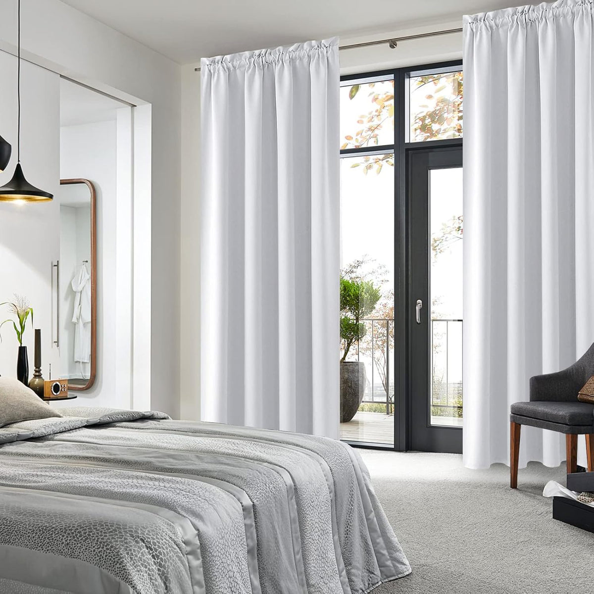 DWCN Blackout Curtains for Bedroom – Rod Pocket Thermal Insulated Noise Reducing Noise Reducing Drapes for Living Room, W 52 x L 95 Inch, 2 Panels, Greyish White