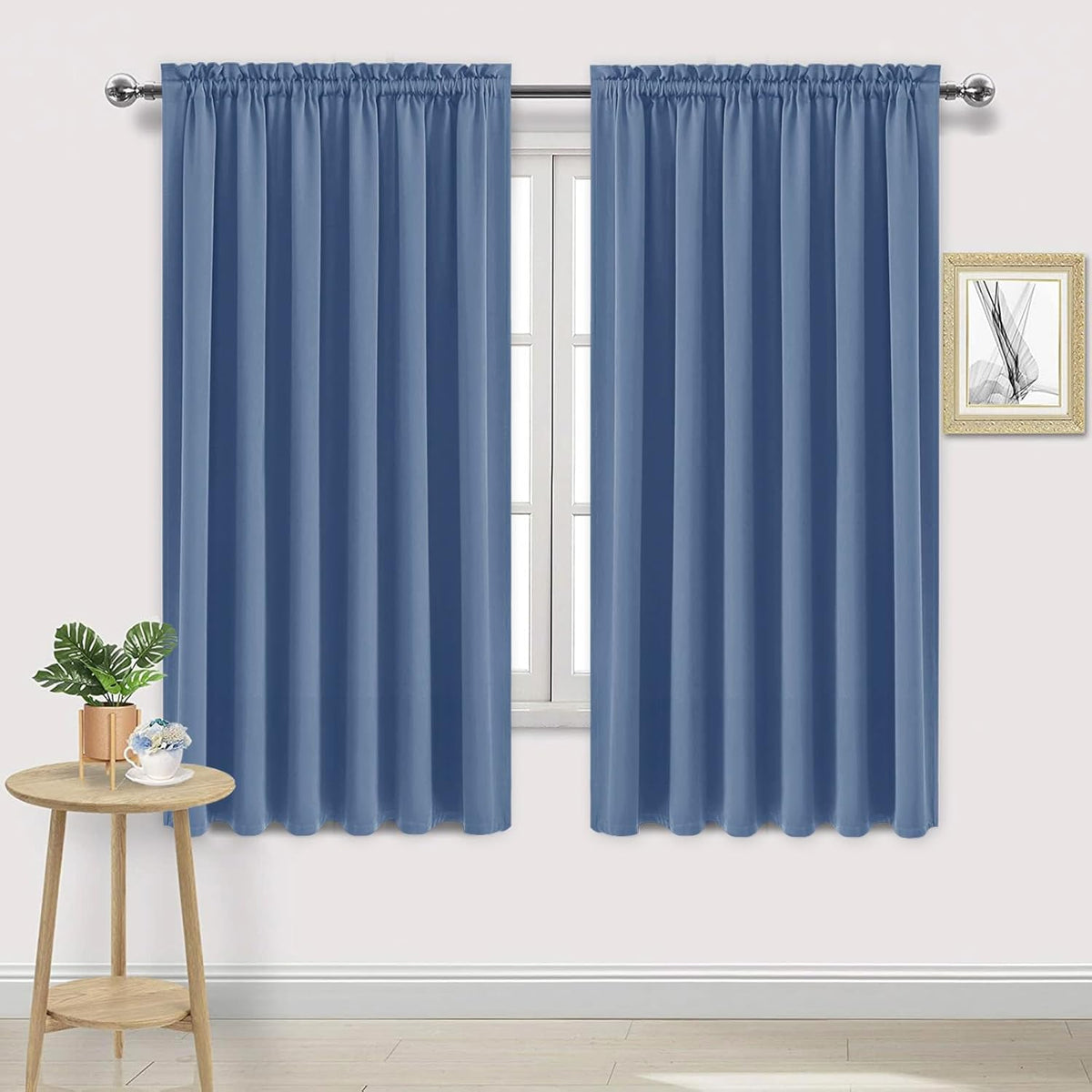 DWCN Blackout Curtains for Living Room Thermal Insulated, Energy Saving & Noise Reducing Bedroom Curtains, Dusty Blue, W 70x L 63 Inch, Set of 2 Rod Pocket Curtain Panels