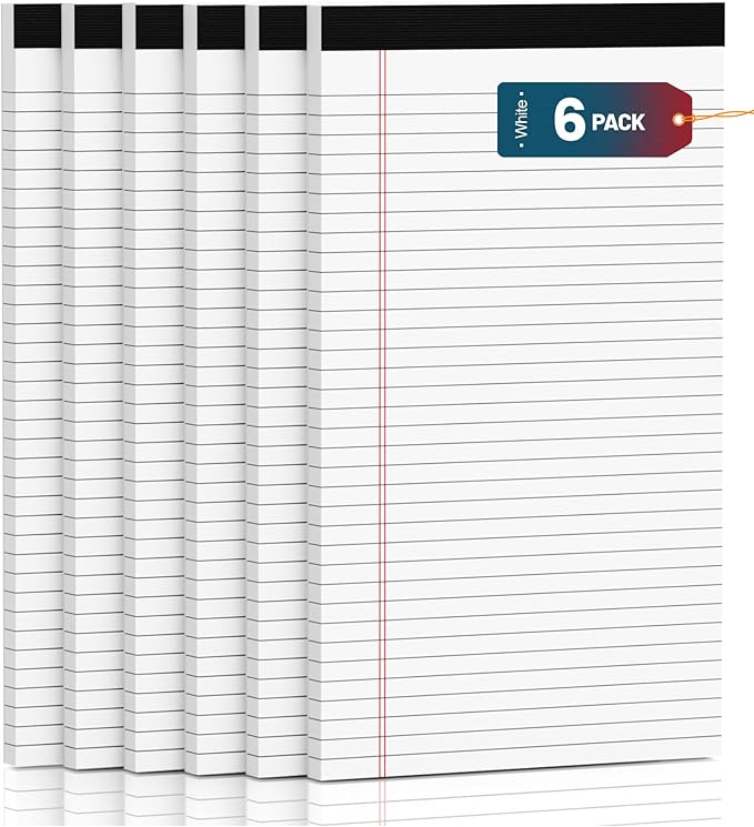 Legal Pads 8.5 x 14 Note Pads, 6 Pack Writing Pads Wide Ruled Notepads, Micro Perforated Notepad, Double-Side Printed Lined Paper Pads 30 Sheets per Notepad, White Legal Pads for Home, Office, School