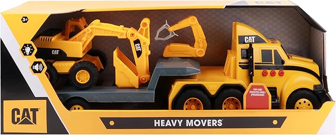 CAT Construction Toys, Heavy Mover, Semi Truck and Trailer with Construction Fleet Excavator, Lights and Sounds, Ages 3 and up