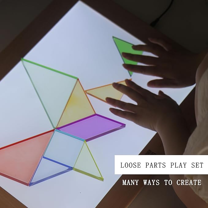 Light Experiment Loose Parts Learning Kit, Light Table Transparent Materials, STEAM Activitis for Kids 3+, Montessori & Reggio Inspired Kindergarten Preschool Classoom Accessary (Regular Size)