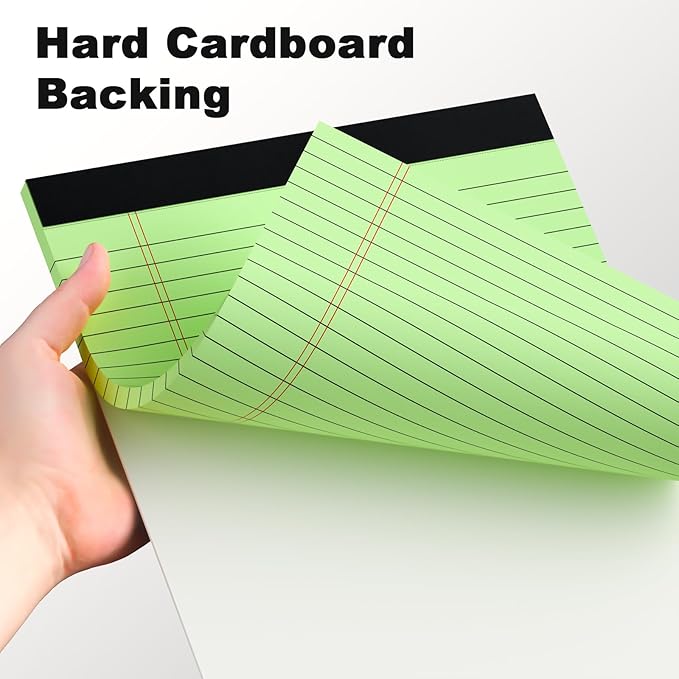 Colored Legal Pads 8.5 x 11 Wide Ruled, Note Pads Sturdy Back Writing Pads 30 Sheets/Pad, 20lb Colored Paper, Perforated Notepad with Sturdy Back (6 Pads)