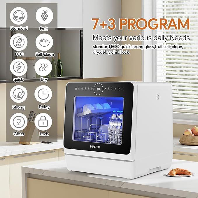 Countertop Mini Portable Dishwasher Tabletop Small Dishwasher with 5L Built-in Water Tank No HookupNeeded, Baby Care & Air-Drying Function，3 Place Set Capacity for Apartments Dorms Camping RVs