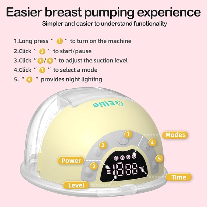Ellie Wearable Hands Free Breast Pump, Portable Breastfeeding Pump w/Soft Double-Sealed Flange, Anti-Backflow & Leakproof Design, Ultra-Slim and Quiet, 4 Modes 9 Levels, Smart Nightlight, 2 Pack