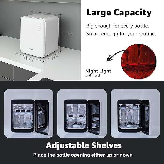 WABI UVC LEDs 3-in-1 Sanitizer & Dryer 360° Box | Disinfect, Dry, & Store Everyday Items, Baby Feeding Gear, and Electronics | Touch Control, LED (No Mercury) | Smart Storage Mode