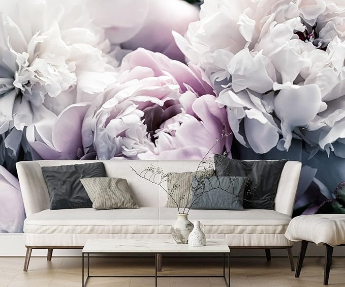 Light Purple Peony Floral Wallpaper Rose Flower Mural Large Wall Decor for Living Room Bedroom Dining Room Office(Not Self-Adhesive)