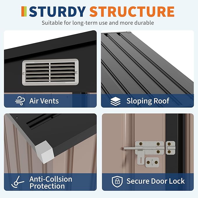 4x8 FT Metal Outdoor Lean to Storage Shed, Lean to Garden Shed Utility Tool Shed, Heavy-Duty Outdoor Metal Wall Side Storage Sheds
