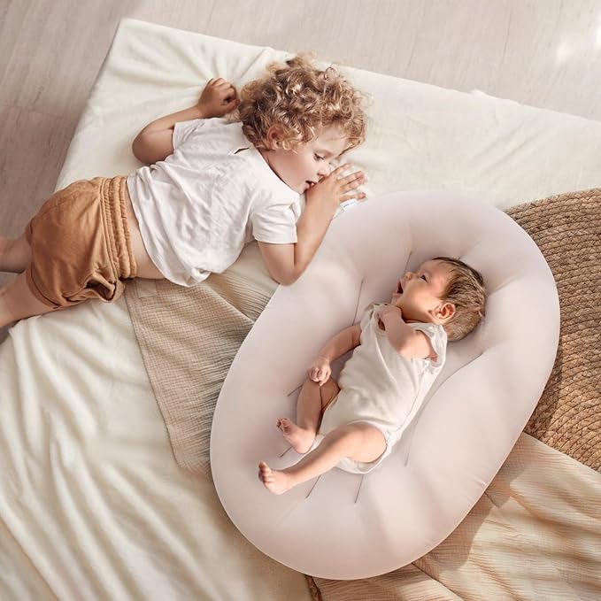 Baby Lounger for Newborn: Portable & Lightweight Pillow for Tummy Time Playtime & Diaper Changes - Skin-Friendly & Breathable for 0-12 Month Supervised Use