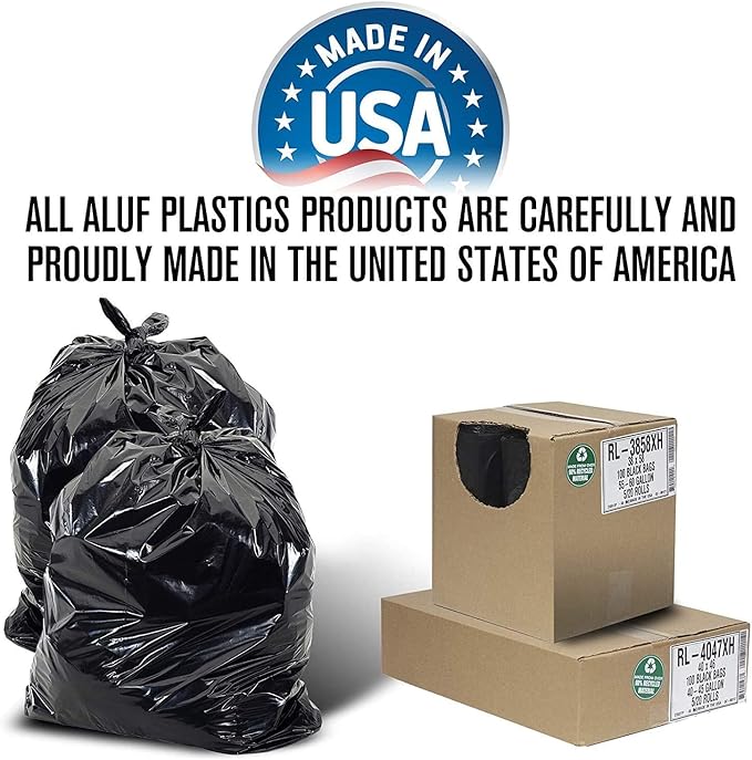 Aluf Plastics T-Tough Roll Pack Low Density Repro Blend Star Seal Coreless Rolls Bag, 33 Gallon 2 Mil, 39" Length x 33" Width, XXH Strength, Black (Pack of 400)