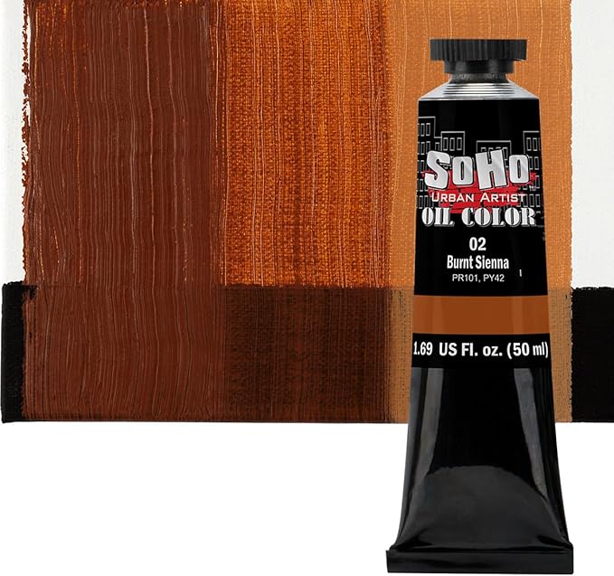 Soho Urban Artist Oil Paint - Burnt Sienna, 50 ml Tube - Best Valued Oil Colors for Painting, Excellent Pigment Load