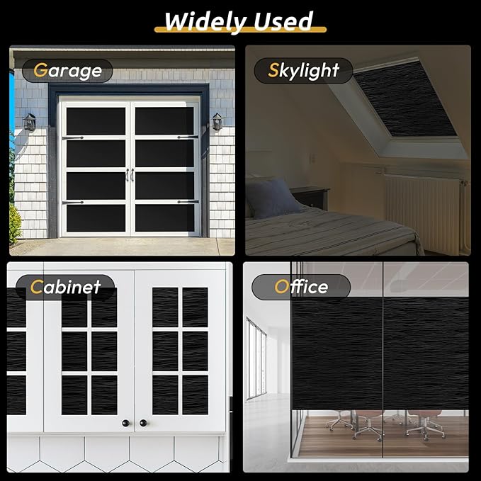 rabbitgoo Blackout Window Film, Sun Light Blocking Window Black Out Cover for UV Reduction, Removable Tint Room Darken Heat Control Frosted Glass Sticker for Home, Black, 11.8 x 78.7 Inches