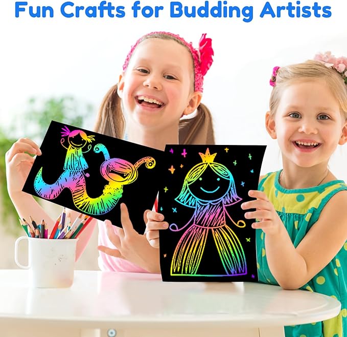 ZMLM Scratch Art Crafts Boys Gifts, 60 Rainbow Scratch Paper Art Gifts for 3 4 5 6 7 8 9 10 Years Old Girls and Boys Kids, Arts and Crafts for Kids 4-6 Birthday Toys and Games Activities Gift (Blue)