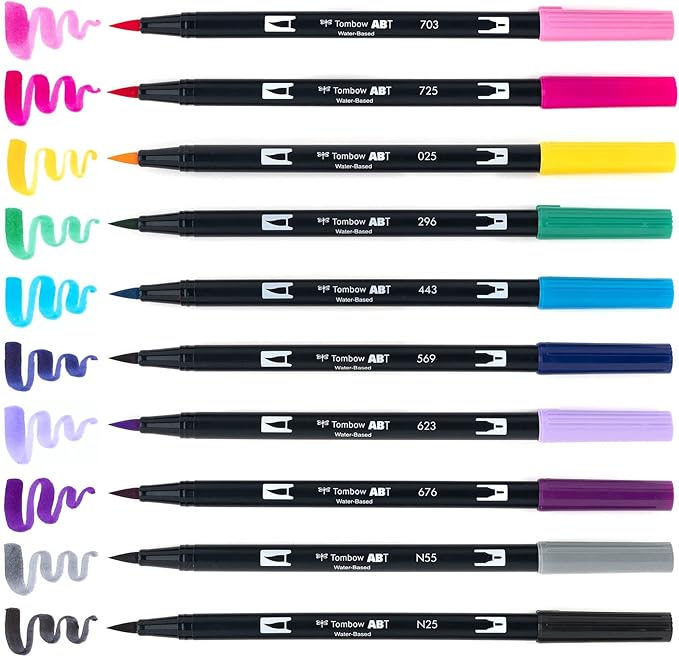 Tombow 56188 Dual Brush Pen Art Markers, Galaxy, 10-Pack. Blendable, Brush and Fine Tip Markers