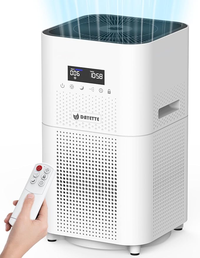 Air Purifiers for Home Large Room up to 3000 Sq Ft, CARD 400 m³/h+ Upgraded H14 Ture Hepa Air Filter, Air Purifier with Air Quality Monitor, 22dB Sleep Mode