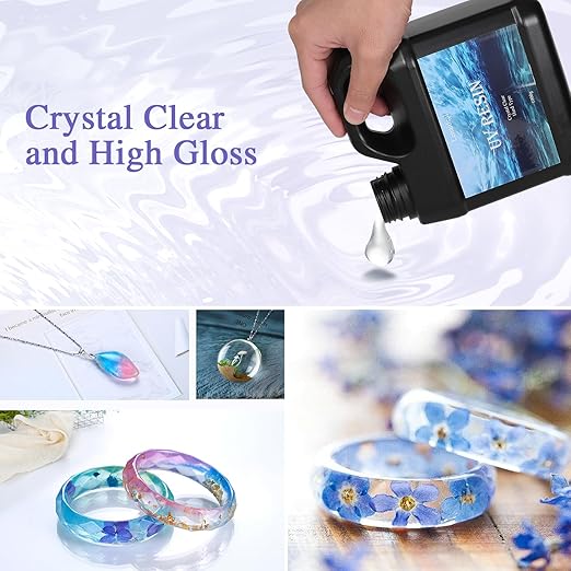 Lenaideal1000g UV Resin-Upgrade Ultraviolet Epoxy Resin Crystal Clear,High Gloss Hard Type with Fast Curing and Low Odor for Jewelry Making and Coating