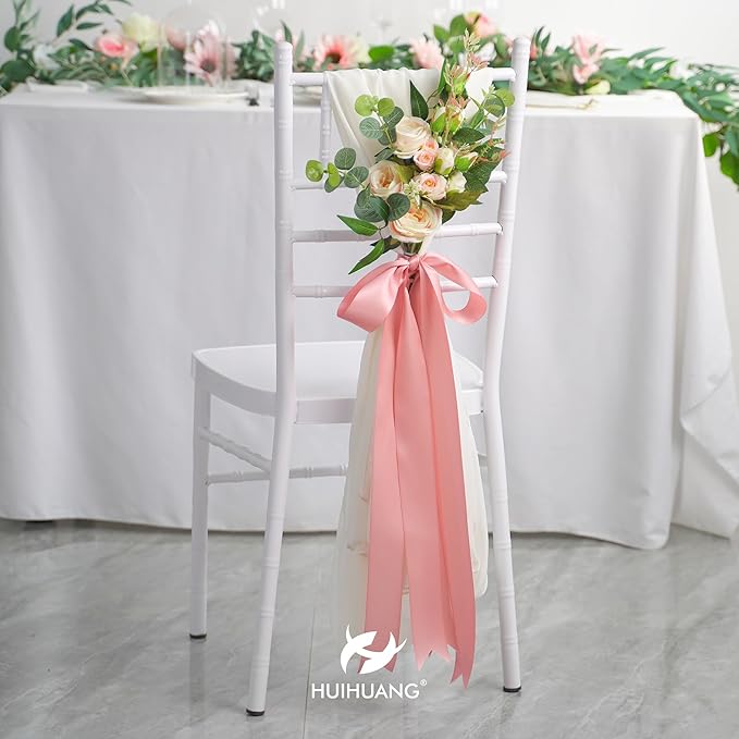 HUIHUANG Blush Pink Ribbon 2 inch Double Face Blush Satin Ribbon Wedding Ribbon for Flower Bouquet, Dress Chair Sashes, Invitations Card, Gift Wrapping, Bows, Crafts, Holiday Decor -25 Yards/Roll