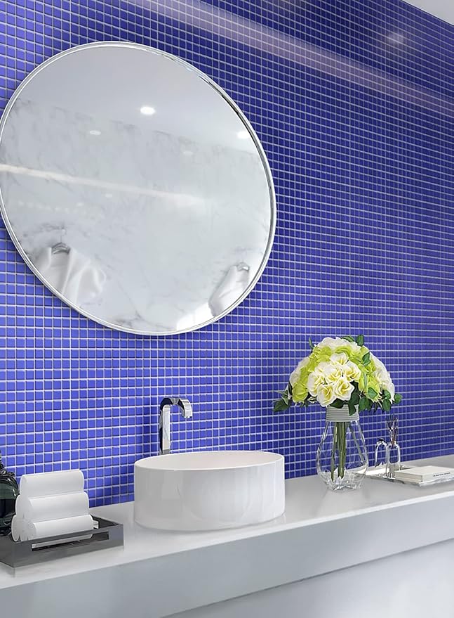 Glass 1x1 Mosaic 0.97 sq ft/Piece Pack of 1,Penny Round Glass Mosaic Tile 1"x1" Aqua –Glossy Waterproof Mesh Backed Wall Tile – NOT Peel and Stick – Kitchen Backsplash Bathroom Shower Pool Spa Accent