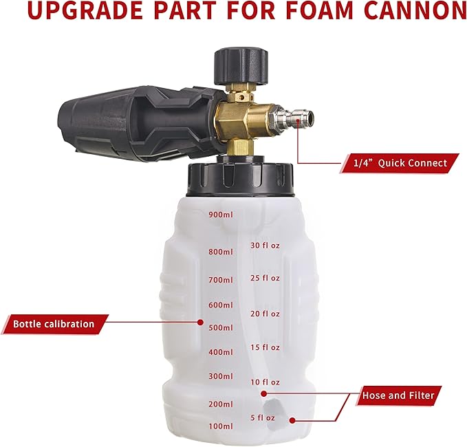 Tool Daily Foam Cannon, 1/4 Inch Quick Connect, Power Washer Foam Cannon with 5 Pressure Washer Nozzles,1 Liter