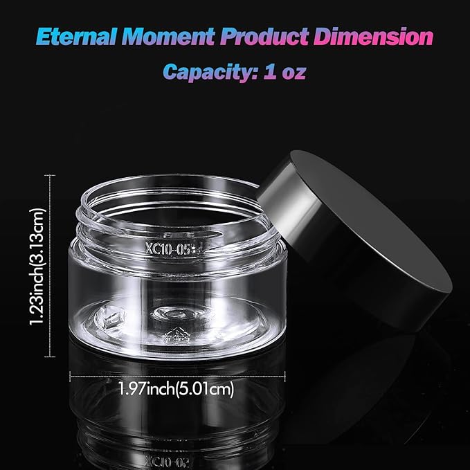 Eternal Moment 36 Pack 1 OZ Plastic Jars Round Clear Cosmetic Container Jars with Lids, Perfect for Lotion, Cream, Ointments, Makeup, Eye Shadow, Rhinestone, Samples, Pot, Travel Storage