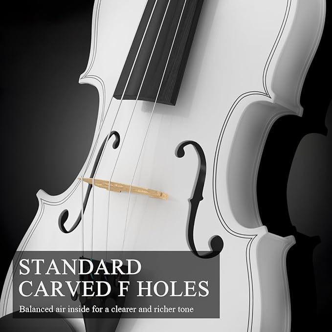 Beginner Violin 4/4, Full Size Violin for Adults, Teens, Student, Acoustic Fiddle Kit with Hard Case, Bow, Rosin, Bridge, Learners Age 12+ (White)