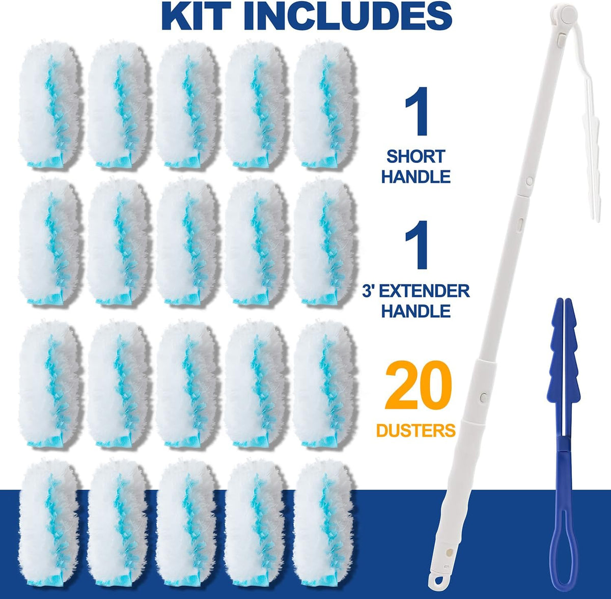 20 Duster Refills & 2 Handle for Cleaning Home & Car, Heavy Duty Multi Surface Duster Refills for Office, Blinds
