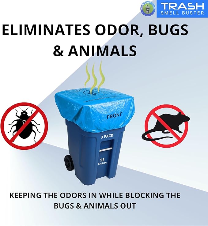 95 Gallon Trash Can Cover Odor Eliminating Bag with Elastic Band Chemical Free Durable Outdoor Garbage Deodorizer 3 Pack