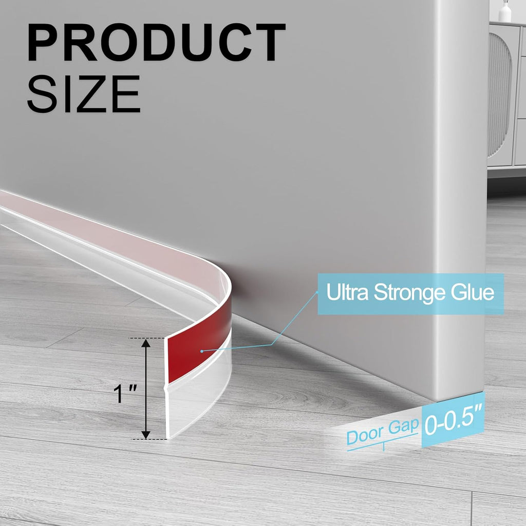 Heavy-Duty 20 ft x 1 in Weather Stripping, Door Draft Stopper Silicone Seal Strip for House and Glass Shower Doors for Collision and Side Gaps of Door and Windows, Clear