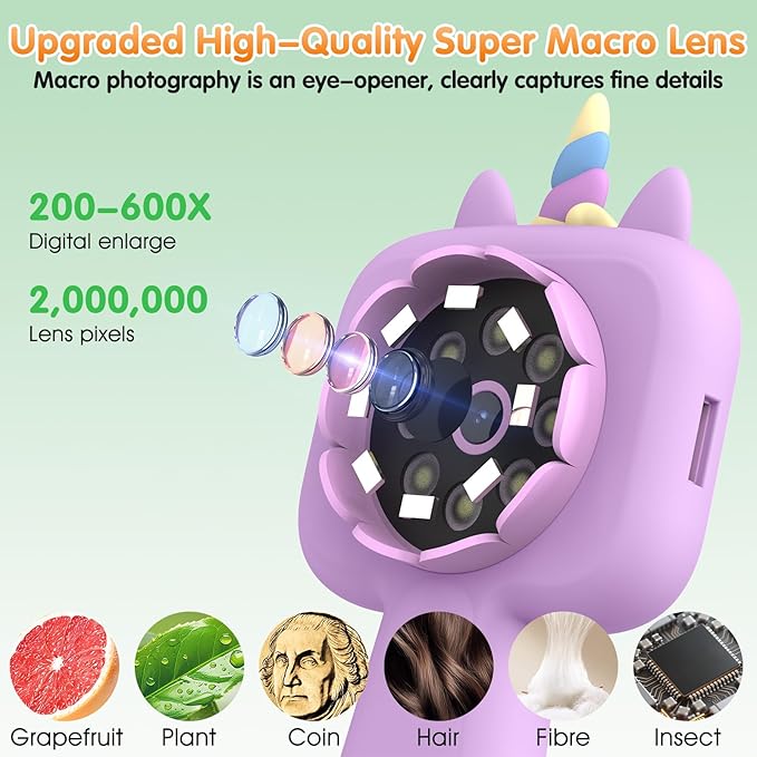 Microscope for Kids - Mini Pocket Kid's Microscope Handheld, 2.4" - 600X FHD Digital Microscope Educational Science Toys, Outdoor Toys for Kids Ages 4-8 8-12, Boys & Girls Christmas Birthday Gifts