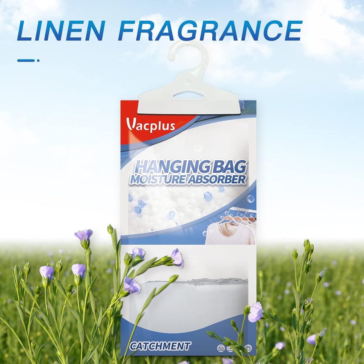 Vacplus Moisture Absorbers, Hanging Closet Dehumidifier Bags, Humidity Packs, Desiccant, Closet Dehumidifiers with Linen Fragrance, 10 Pack, 9.8 OZ
