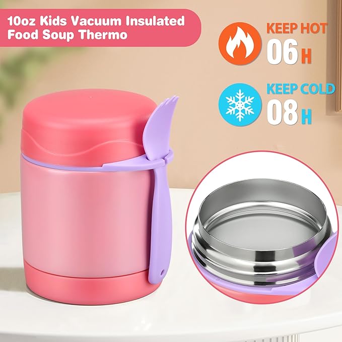 Bento Lunch Box Set With 10oz Soup Thermo, Leak-proof Lunch Containers with 4 Compartment, Kids Hot Thermo Food Jar/Insulation Lunch Bag, Food Containers for School（Solid）