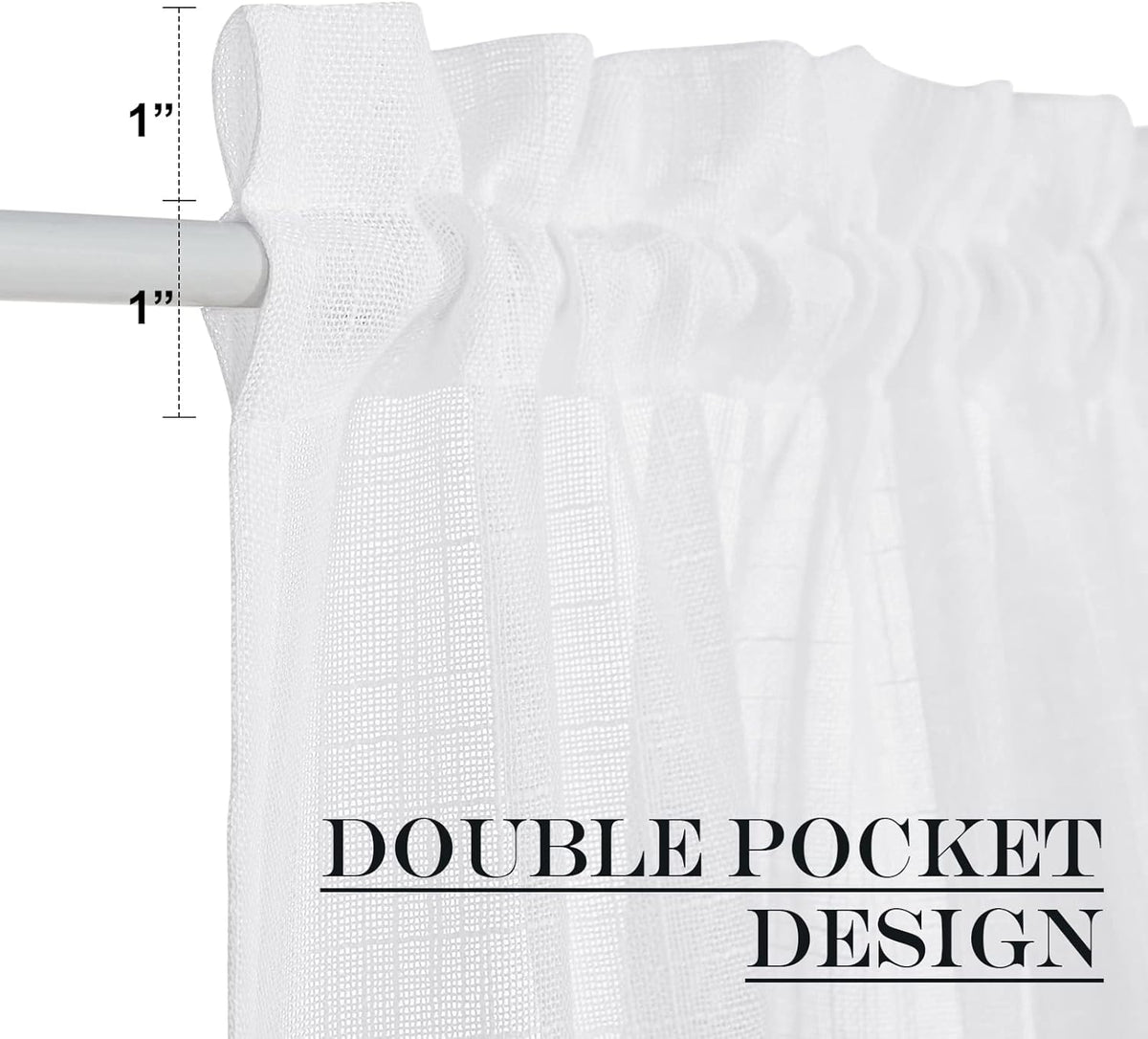 NICETOWN Front Sheer Door Sheer Curtain, Privacy Semitransparent Voile French Door Curtain with Top and Bottom Rod Pocket, Tieback Included, W52 inches x L40 inches, 1 Panel, White