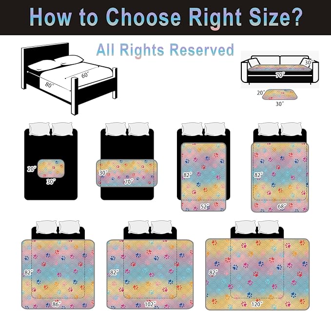 100% Waterproof Dog Bed Cover 102x82 in Reversible Changing Pad Reusable Camping Mat for Kids/Pet/Dog/Cat Washable Geometric Embroidery Blanket Patchwork Rainbow Dog Paw Printed+Gray