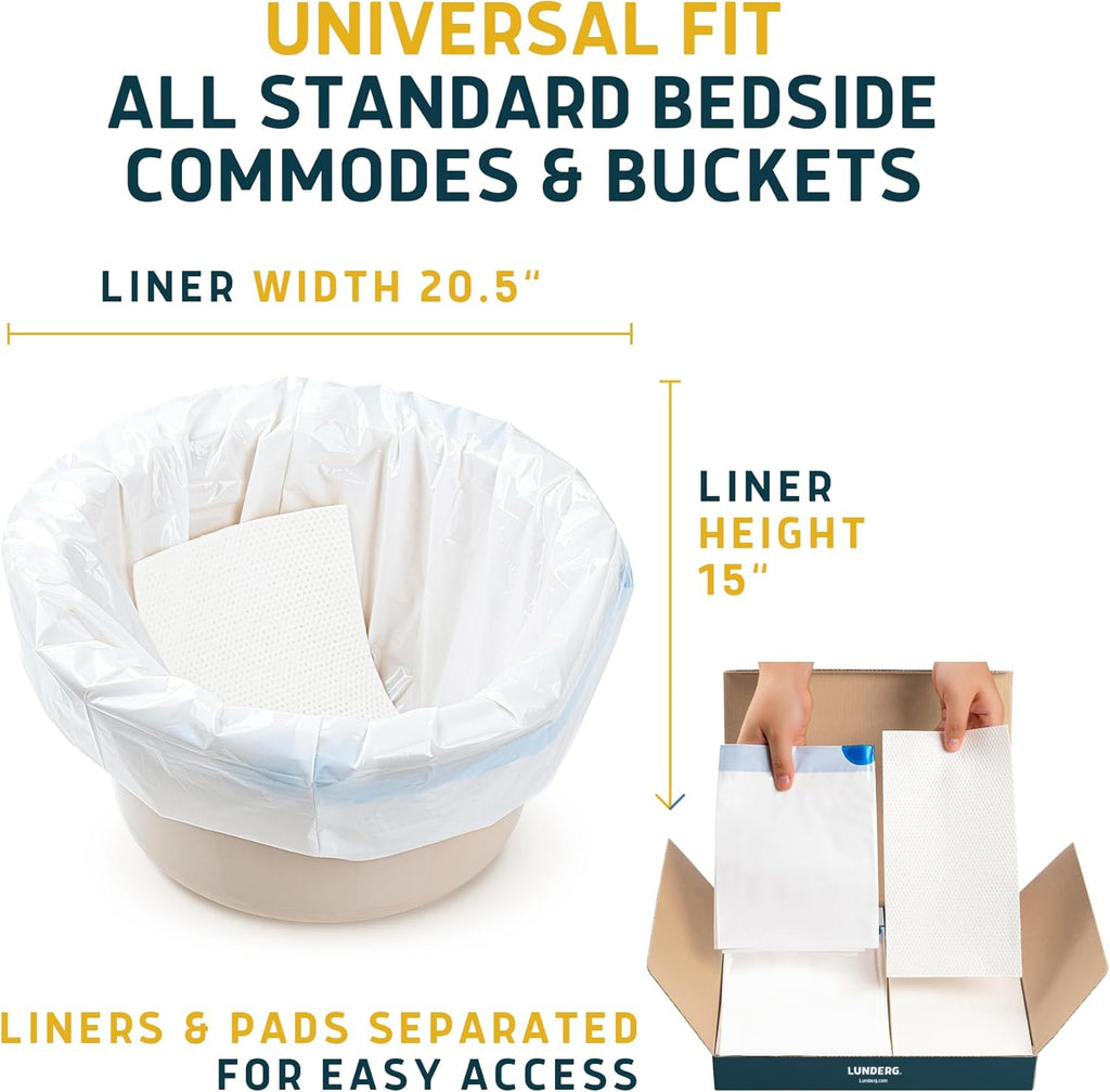 Lunderg Commode Liners with Absorbent Pads - Lemon Scent Medical Grade 150 Count Universal Fit - Disposable Bedside Commode Liners and Pads for Adult Chairs, Portable Buckets & Camping Toilet Bags