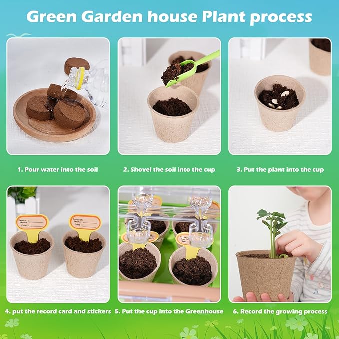 Kids Gardening Plant Growing Kit-Kid Plant Growing Greenhouse Set with Upgraded Irrigation & Light-Perfect Garden Plant for Boys and Girls
