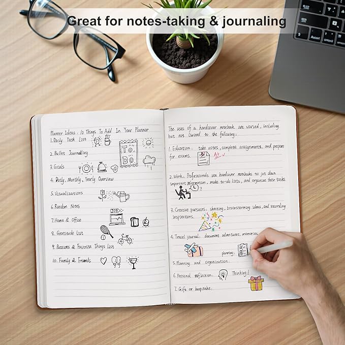 Comix 6 Pack Lined Journal Notebooks for Work, 240 Pages, 5.5"x8.3", Brown, Hardcover, A5 Medium College Ruled, Journaling Notebooks for Notes-taking, Fits for Office School Home