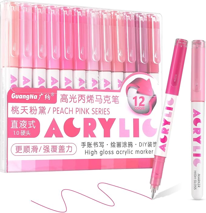 kander Direct Liquid Highlighter Acrylic Marker, 12 Colors Gel Pens with Bullet Tip, Strong Coverage, Large Ink Capacity, Multi-Purpose Paint Pens for Rock Painting, Crafts, DIY, Art Supplies