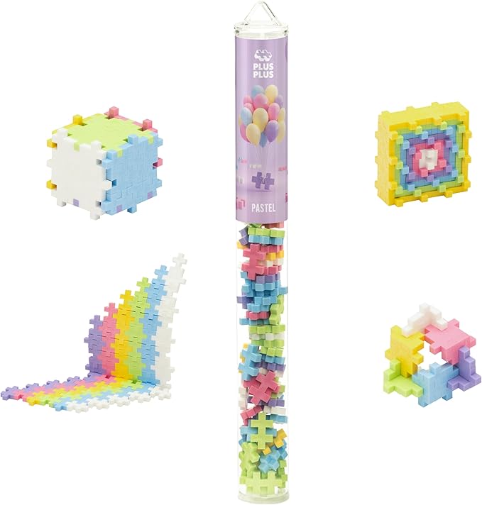 Plus Plus 70 Piece Interlocking Building Blocks for Kids, Open Ended Connecting Toys, Stem Bin Classroom Mini Manipulatives - Pastel Mix Play Tube