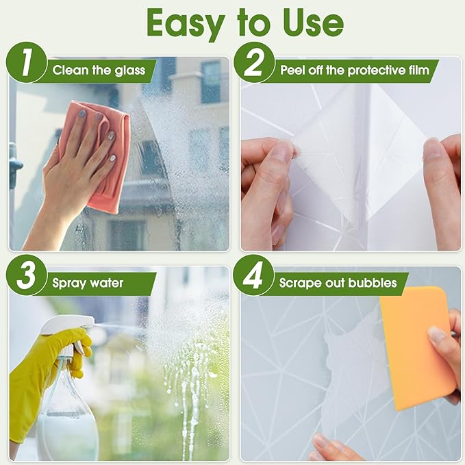 Coavas Window Privacy Film, Frosted Glass Static Cling, Decorative for Bathroom Door Covering, UV Blocking Window Cling, Non-Adhesive Vinyl Sticker, Day and Night Windows Tint for Home, 35.4x393.7 in