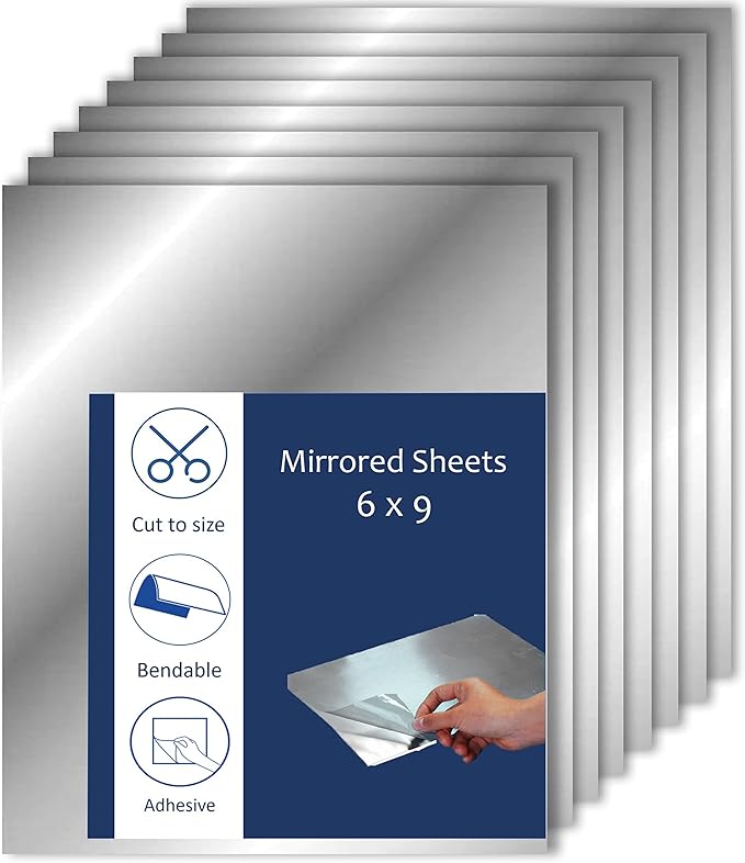 Adhesive Mirror Sheet 6 x 9 Inches Flexible Mirrors Sheets (4 pack) | Non-Glass Self Adhesive Stick on Mirror Tiles | Cut Mirror Paper to Size, Peel and Stick, Great for Crafts and Mirror Wall