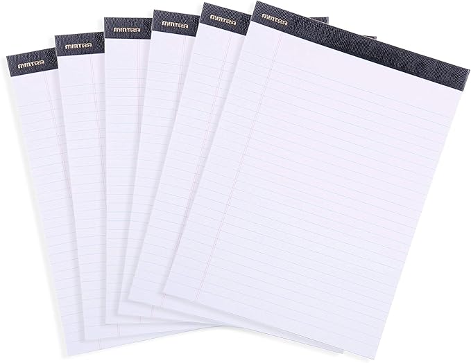 Mintra Office Legal Pads - ((PREMIUM WHITE 6pks, 8.5in x 11in, WIDE RULED))