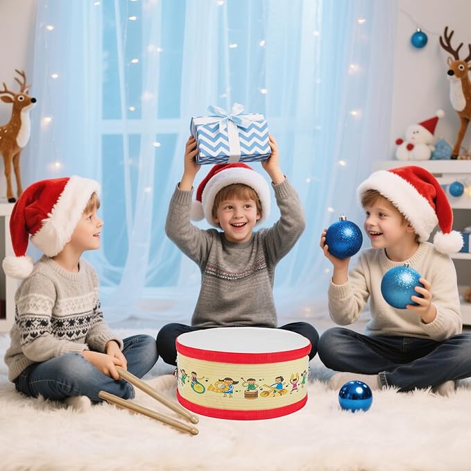 Kids Drum Set with Adjustable Strap: Toddler Musical Instrument for Ages 3-5, Wearable Drum Kit with Drumsticks, Educational Percussion Toy for Rhythm Music Development (Red)