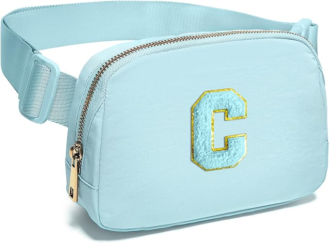 Gitus Gifts for 8 9 10 11 12 Year Old Girls Belt Bag Fanny Pack Crossbody Bags with Initial Letter Patch Cute Stuff Birthday Gifts for Teen Girls Women Personalized Trend Stuff (Icing Blue-C)