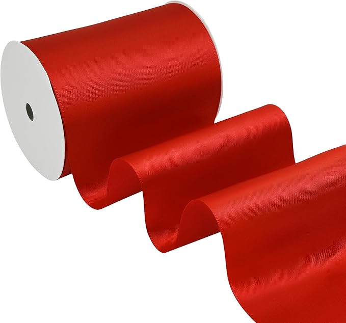 Red Satin Ribbon 4 Inch X 15 Yards Solid Color Double Faced Ribbons Perfect for Crafts Wedding Decor Bow Making Arts Sewing and More