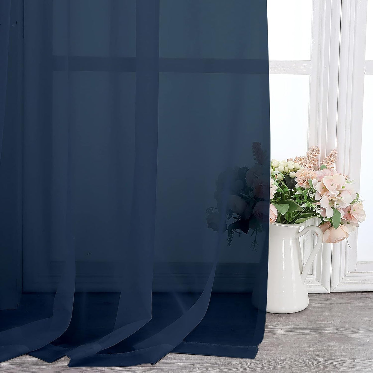 Chyhomenyc Sheer Curtains Extra Long 96 inch 2 PCS- Casual Style Airy & Breathable with Amount Light Sheer Panels for Patio/Glass Door (1 Pair Set=Total 84 inches Wide, Each W42 x L96, Navy Blue)